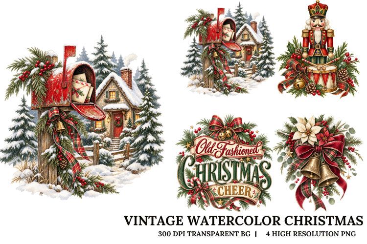 Vintage Christmas Mailbox Nutcracker Holiday PNG example image 1