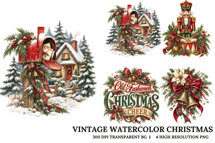 Vintage Christmas Mailbox Nutcracker Holiday PNG