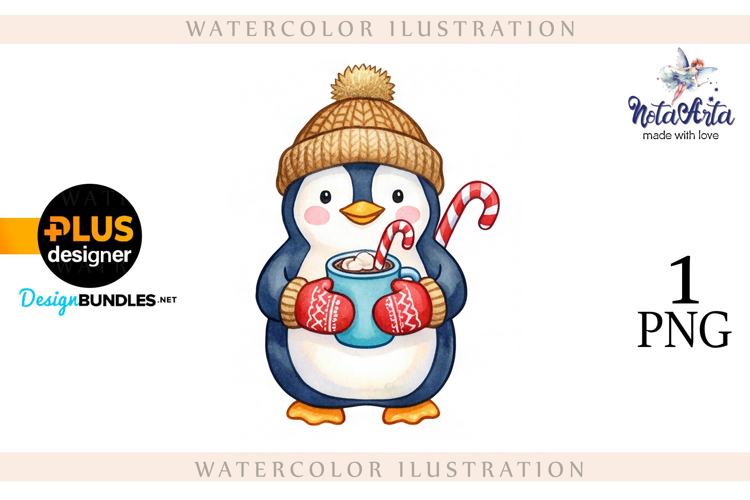 Christmas Penguins in Watercolor Style