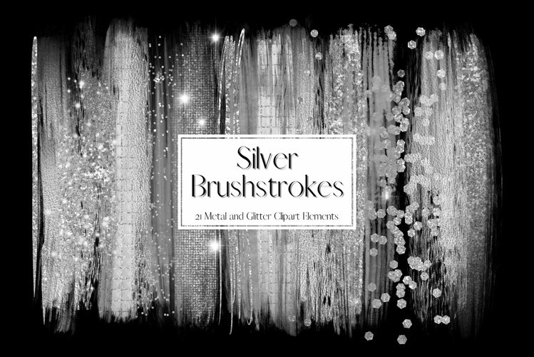Silver Glitter and Foil Brushstroke Clipart