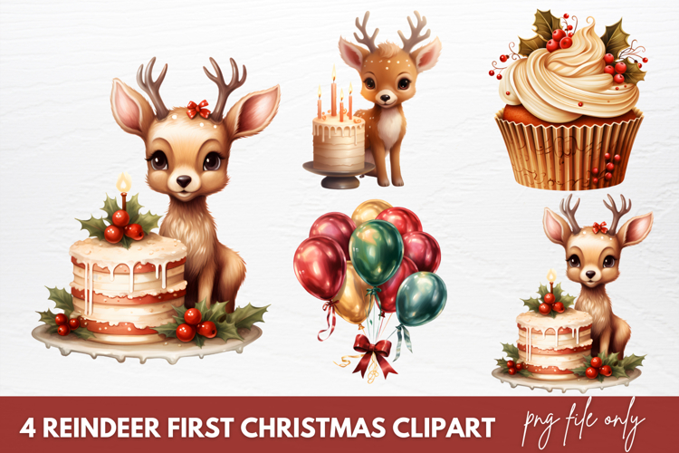 Reindeer First Christmas Clipart Sublimation