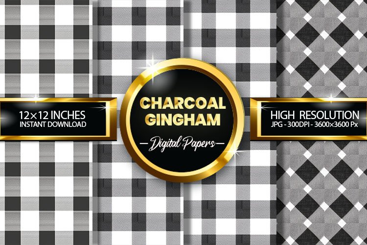Charcoal Gingham Digital Papers - 04 Variations