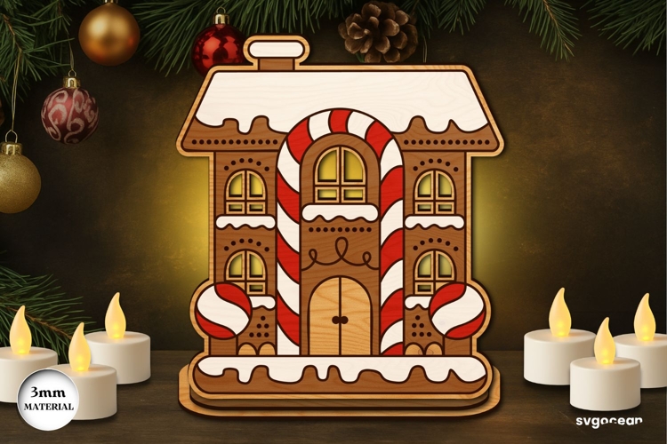 Gingerbread House Candle Holder Laser Cut | Candle Stand