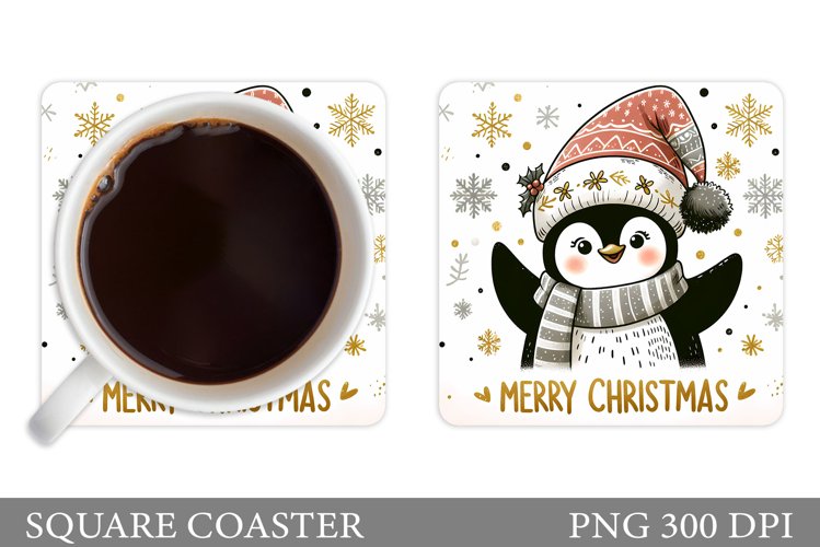 Cute Penguin Coaster Design. Christmas Coaster Sublimation example image 1