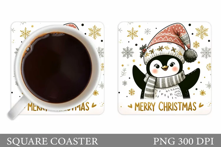 Cute Penguin Coaster Design. Christmas Coaster Sublimation