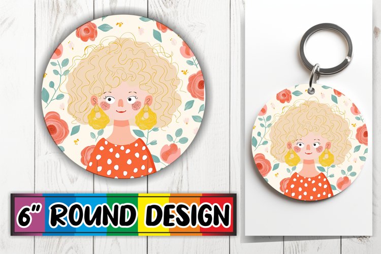 Beautiful Woman with Flowers Round Design Sublimation PNG example image 1