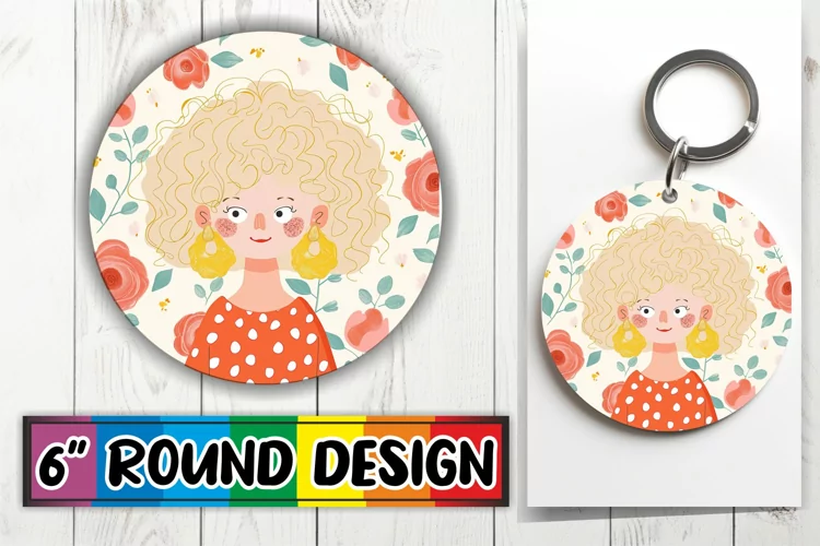 Beautiful Woman with Flowers Round Design Sublimation PNG