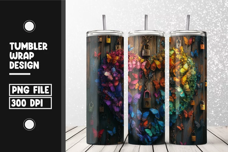 Butterfly heart Tumbler Wrap | Sublimation | 20 oz Skinny