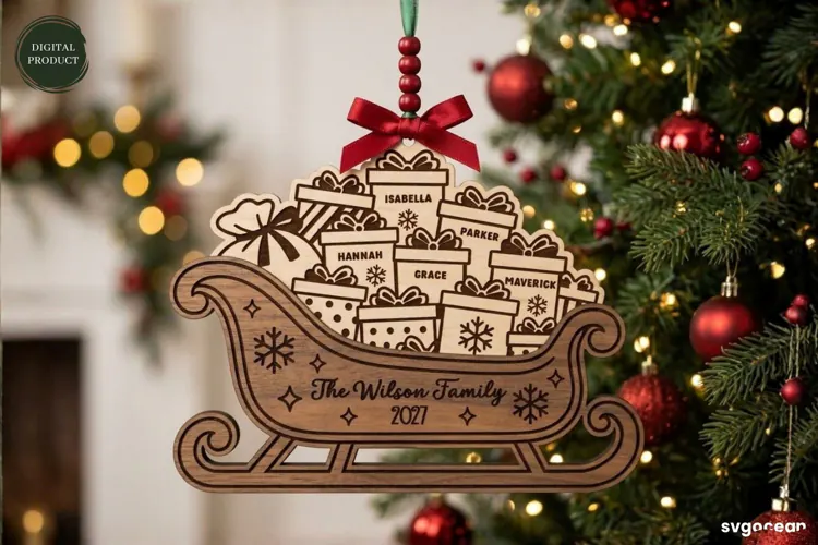 Santa Sleigh Ornament Laser Cut | Glowforge | SVG