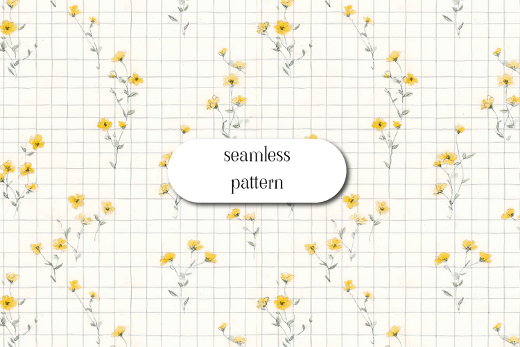Yellow Wildflower Grid Seamless Pattern Digital Paper Set