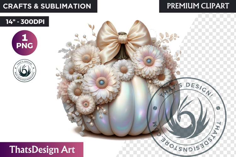 Pastel Floral baby shower wedding coquette pumpkin bow PNG