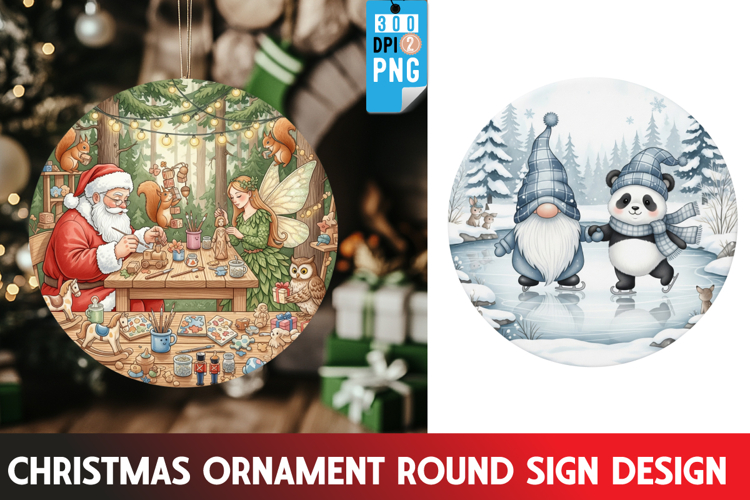 Christmas Ornaments Round Sign PNG, Christmas Round Sign PNG