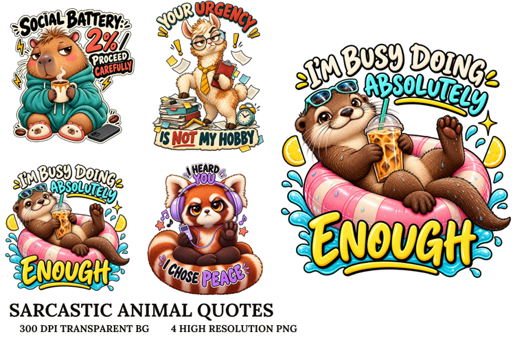 Funny Sarcastic Animal Quotes Otter Capybara PNG