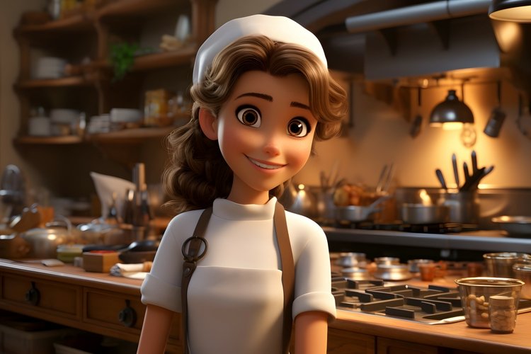 3D Pixar Character Child Girl Chef with relevant environment