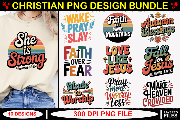 Christian PNG Design Bundle, 10 Designs