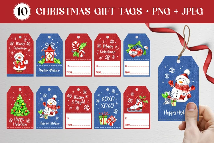 10 Christmas Holidays Gift Tags | Printable DIY Labels PNG