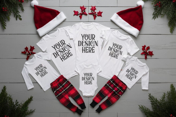 Christmas Family Matching Flat Lay T-Shirt Mockups example image 1