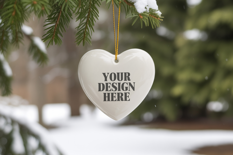 Christmas Love Heart Ornament Mockup | Holiday Hanging