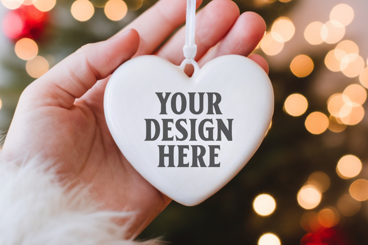 Christmas Heart Ornaments Mockup | Hanging Glass Heart Ornam