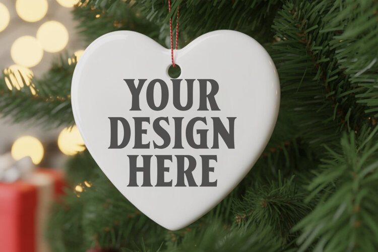Heart Shaped Christmas Ornament Mockups | Frosted Glass Holi example image 1