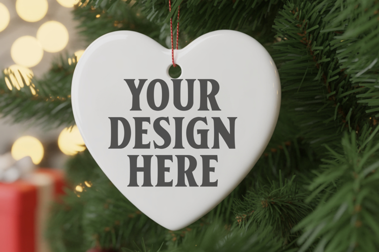 Heart Shaped Christmas Ornament Mockups | Frosted Glass Holi