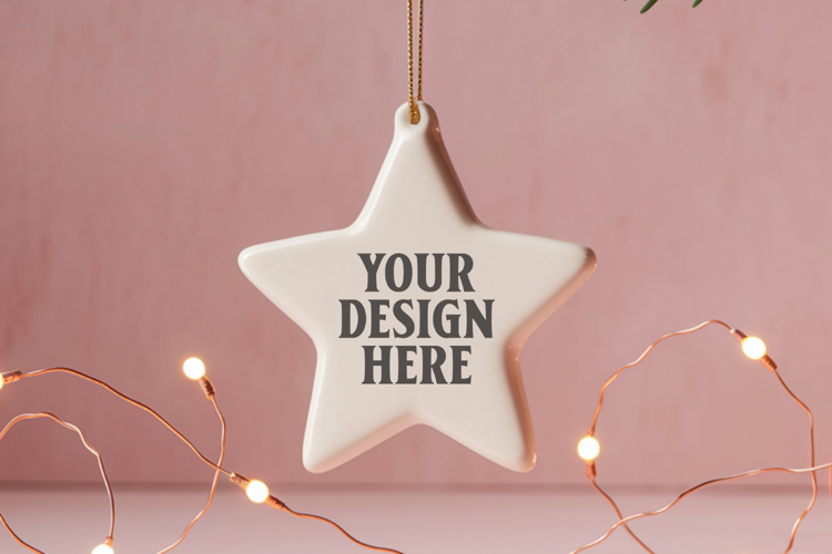 Christmas Star Ceramic Ornaments Mockup