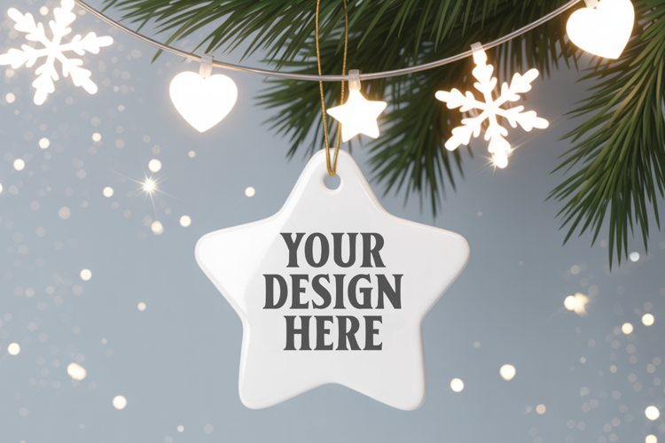 Christmas Star Ceramic Ornaments Mockup | Holiday Star Ornam