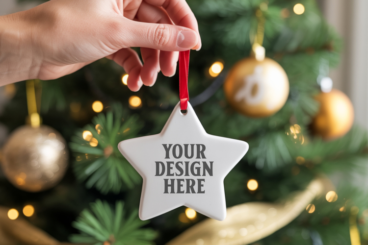 Christmas Star Ceramic Ornament Mockup | Cozy Boho Holiday D