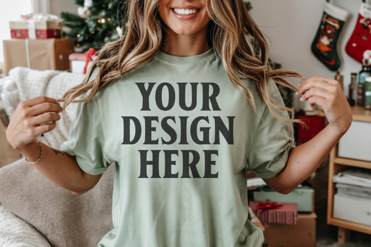 Christmas Comfort Colors 1717 Bay T-Shirt Mockup | Real Mode