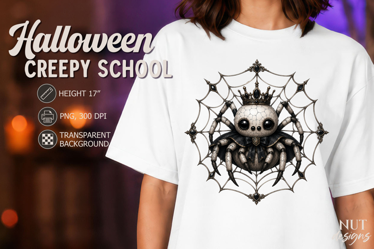 Dark academia Crowned spider Gothic Halloween PNG
