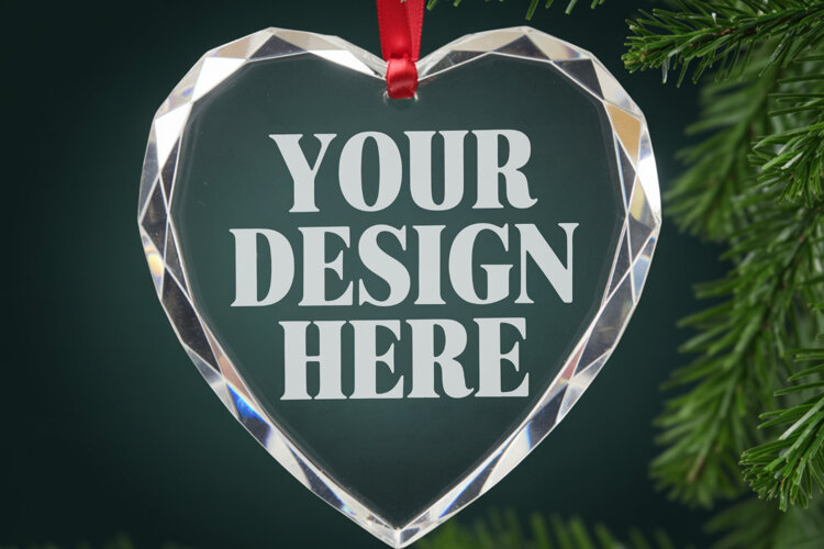 Christmas Heart Crystal Glass Ornament Mockups example image 1