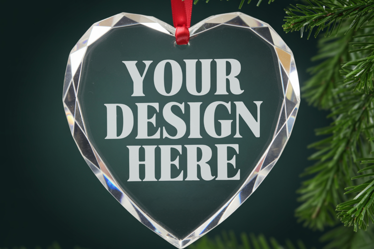 Christmas Heart Crystal Glass Ornament Mockups