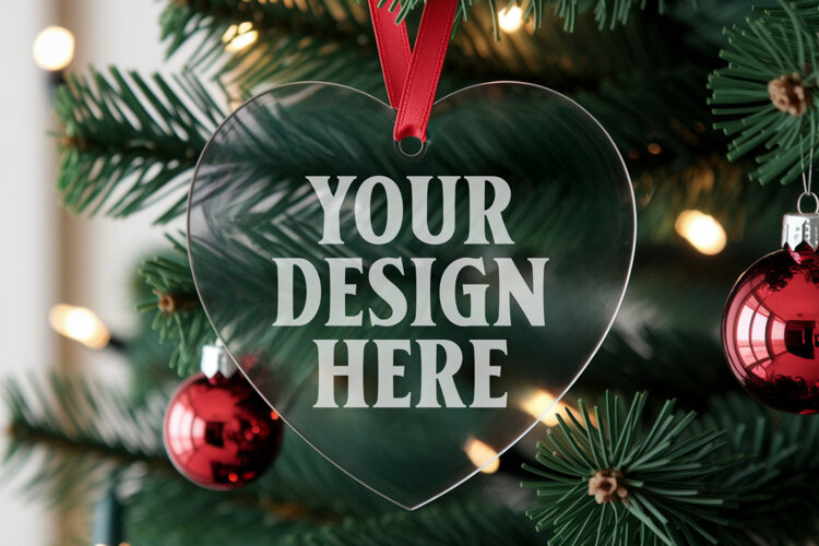 Christmas Heart Glass Ornament Mockup | Hanging Holiday Orna example image 1