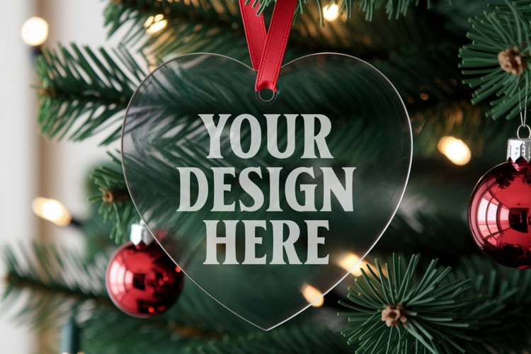Christmas Heart Glass Ornament Mockup | Hanging Holiday Orna