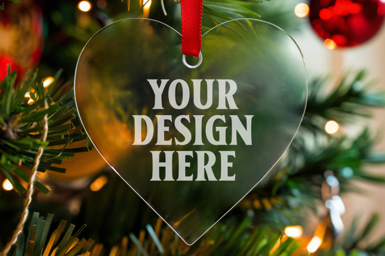Christmas Heart Crystal Glass Ornaments Mockup