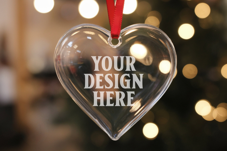 Christmas Heart Crystal Glass Ornaments Mockups