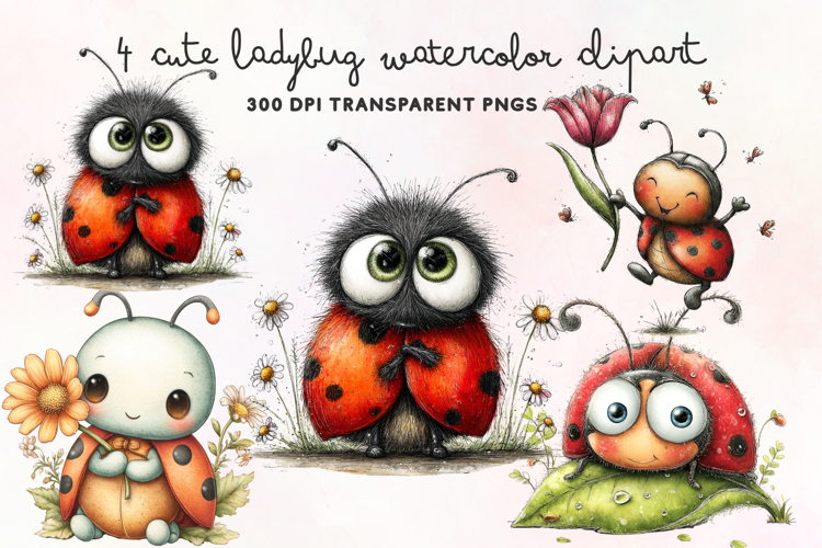 Cute Ladybug Watercolor Clipart PNG