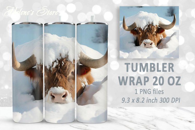 Christmas cow tumbler|Sublimation Tumbler wrap|highland cow