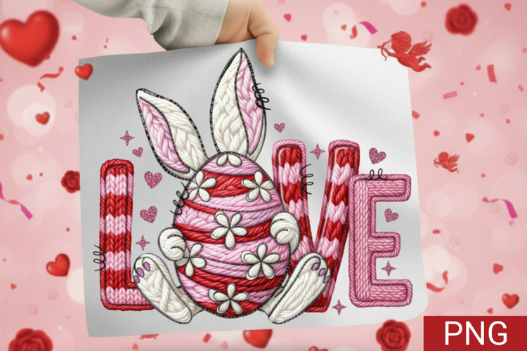 Easter Bunny LOVE Sublimation PNG - Faux Knit Texture Easter