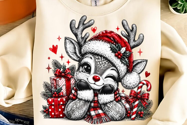 Funny Christmas PNG, Cute Reindeer Christmas Sublimation example image 1