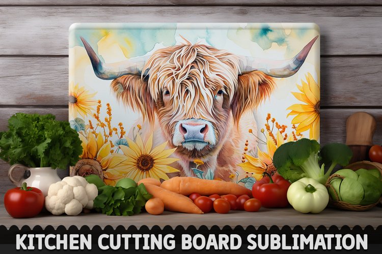 Highland Cow With Sunflowers Cutting Board