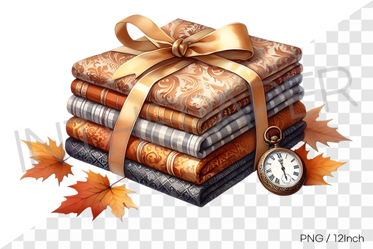 Ribbon & vintage pocket watch fall fabric stack PNG clipart