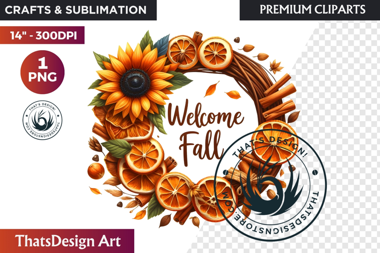 Sunflower Autumn Wreath - Rustic Farmhouse Harvest PNG