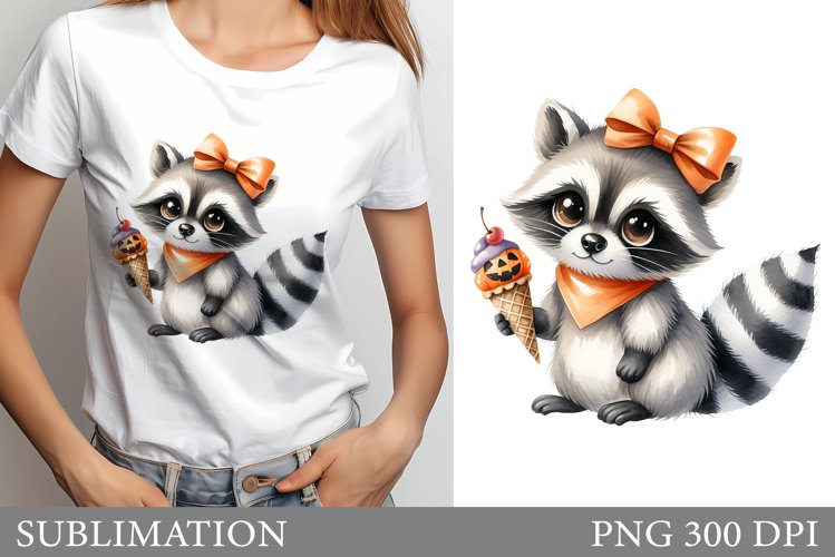 Halloween Raccoon T-Shirt Design. Halloween Sublimation example image 1