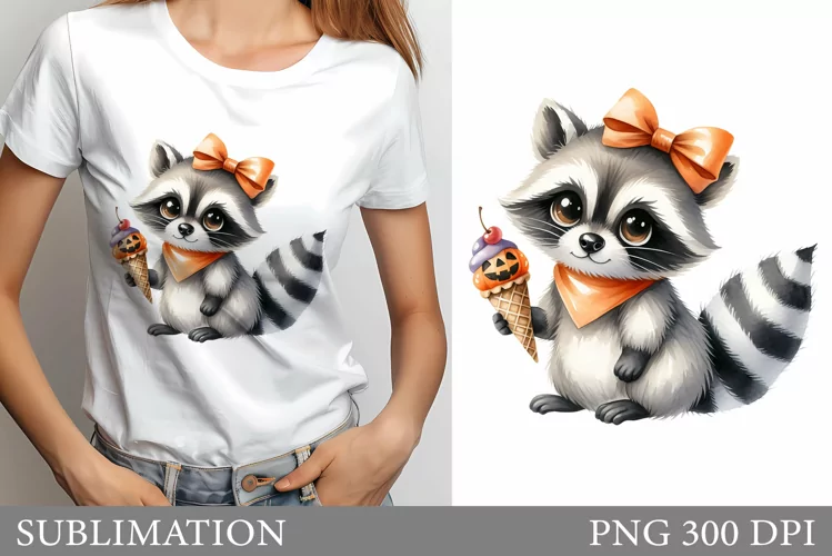 Halloween Raccoon T-Shirt Design. Halloween Sublimation
