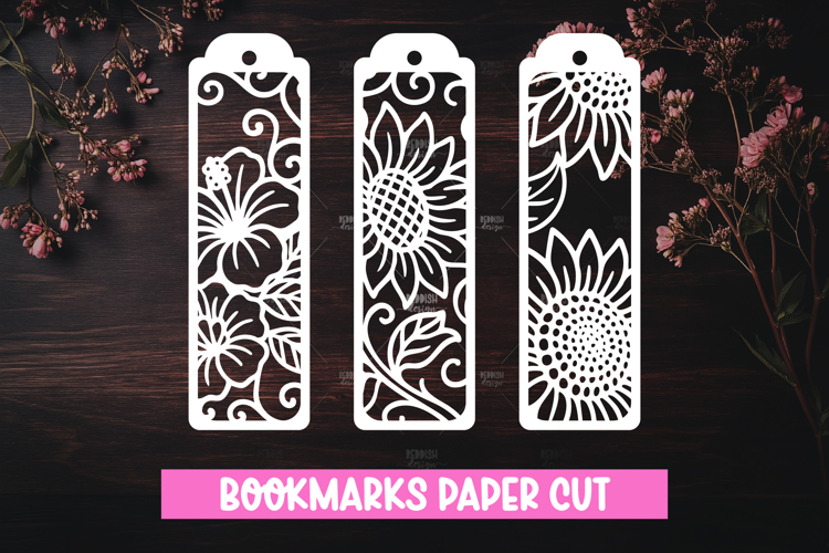 3 Floral Bookmarks Paper cut SVG Laser cut,Cricut,Silhouette
