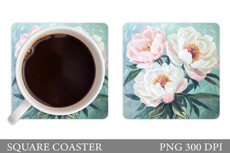 Peony Coaster Sublimation. Flowers Coaster Design example image 1
