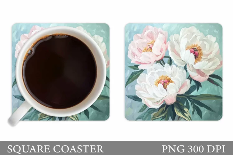 Peony Coaster Sublimation. Flowers Coaster Design