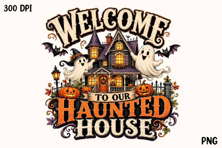 Welcome To Our Haunted House Cute Ghost Halloween PNG