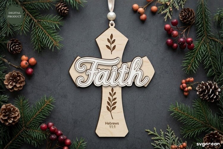 Christian Cross Ornament Laser Cut | Glowforge | SVG example image 1